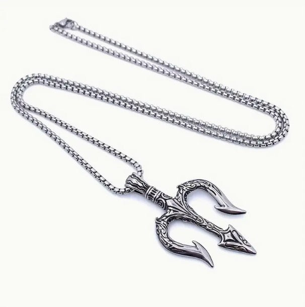 Collar de tridente en fondo blanco, acero inoxidable, 60 cm,