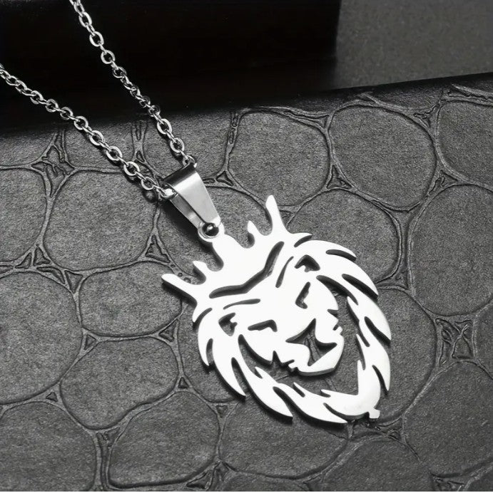 cadena de rey leon con corona plateado para hombres joyeria masculina en el salvador