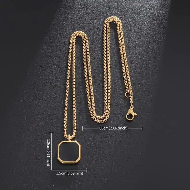 Large Box Chain pendiente cuadrado blanco dorado