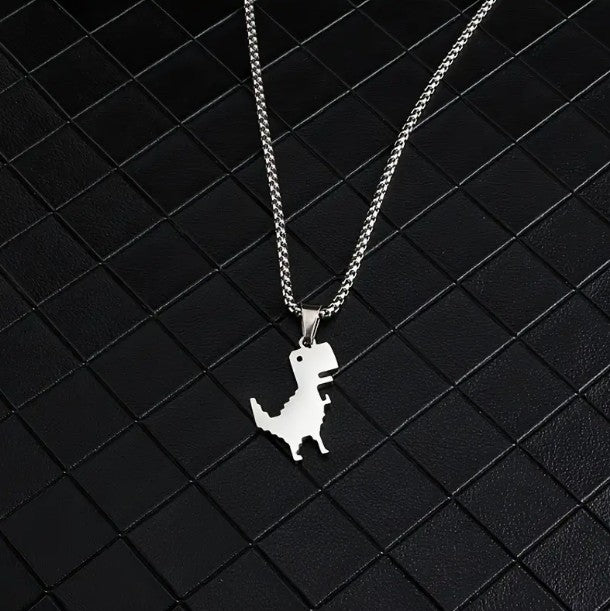 O shape chain con pendiente de dinosaurio plateado