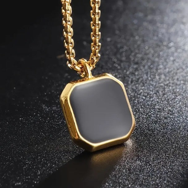 Large Box Chain pendiente cuadrado blanco dorado