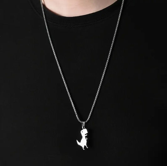 O shape chain con pendiente de dinosaurio plateado