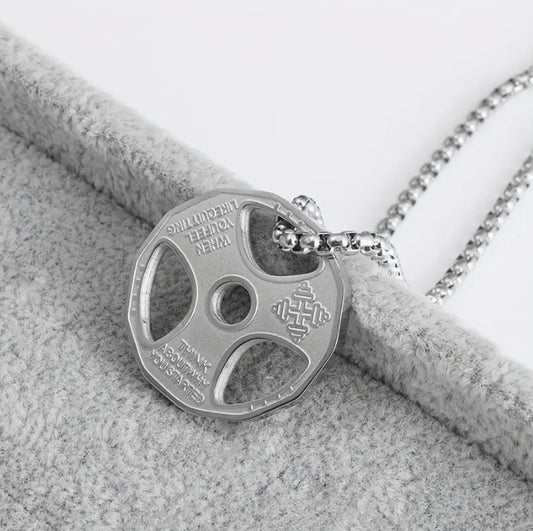 disco plateado collar con frase motivacional when you feel like quitting think about why you started